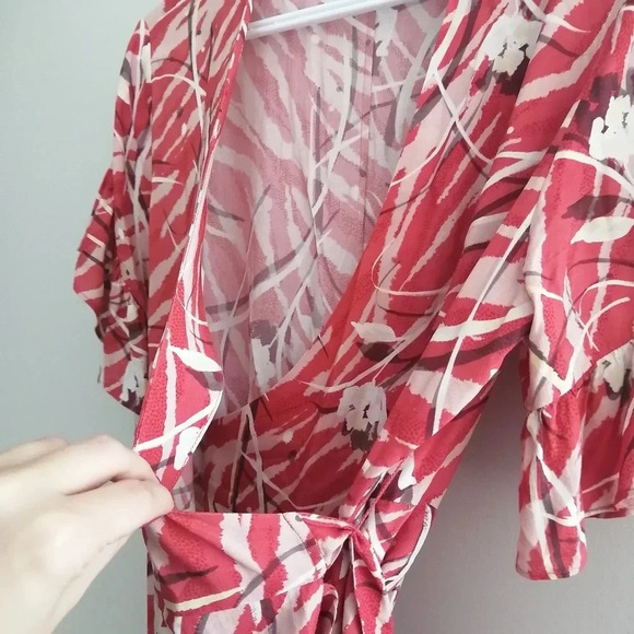 All Saints Marlow Kazuna Wrap Dress Japanese Print Ruffle Trim Waist Tie Belt 6 - Picture 7 of 16